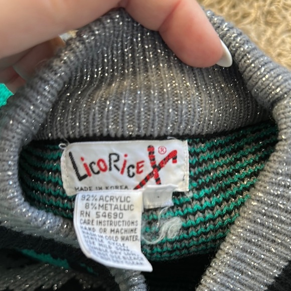 Vintage LicoRice X Horse Pattern Sweater - Teal and Black Made in Korea - Picture 6 of 11